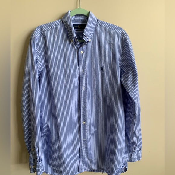 Blue with White Stripes Ralph Lauren Long Sleeve Button Down Shirt - Picture 1 of 7